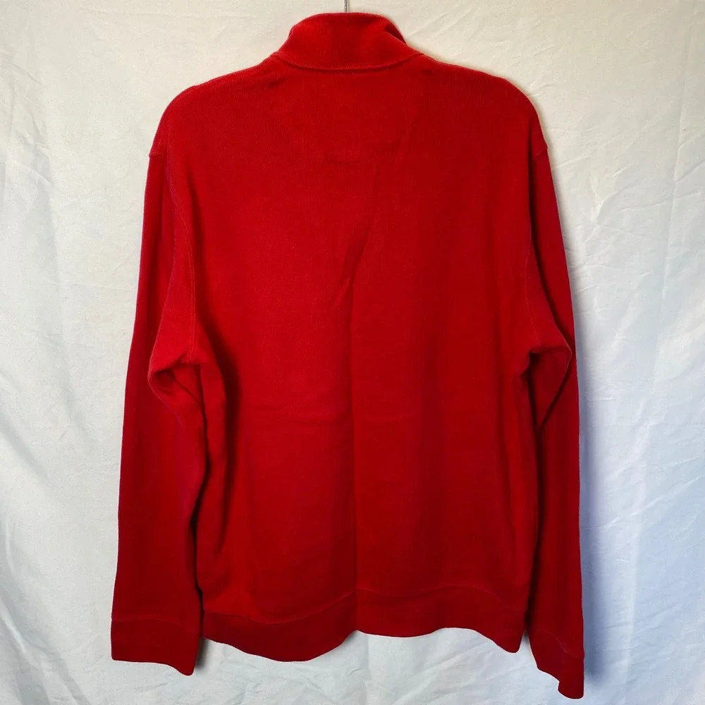 Lands' End Men's Long Sleeve Quarter Zip Pullover Sweater L T Red Plaid Collar‎